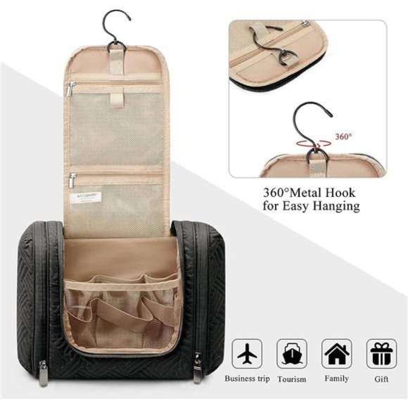 Toiletry Bag for Men Travel Cosmetic Makeup Bag w/ Hanging Hook Water-resistant - Picture 6 of 6